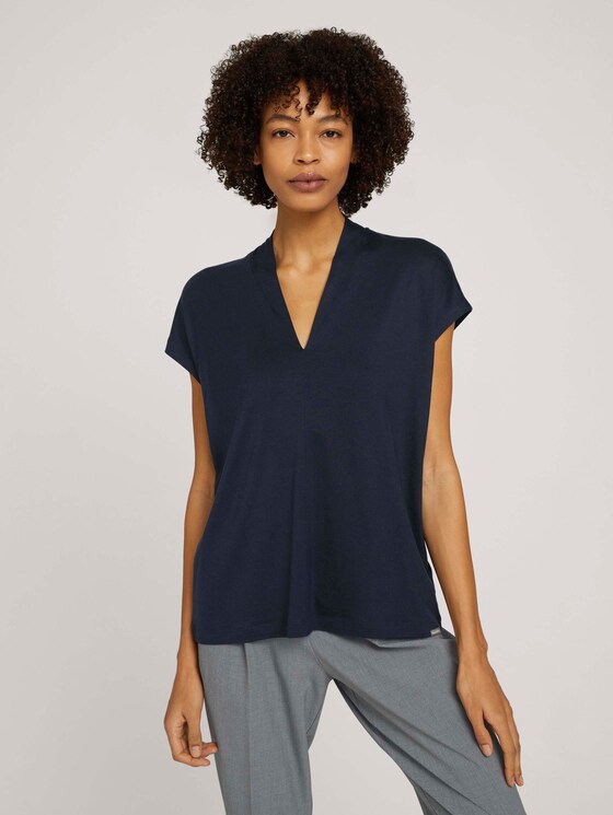 T-Shirt mit TENCEL™ und V-Ausschnitt - Frauen - Sky Captain Blue T-Shirt mit TENCEL™ und V-Ausschnitt - Frauen - Sky Captain Blue - 1 - Mine to five