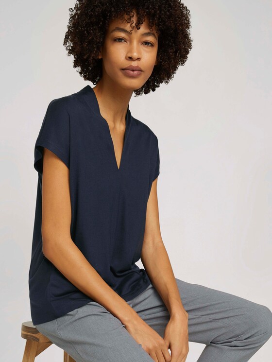 T-Shirt mit TENCEL™ und V-Ausschnitt - Frauen - Sky Captain Blue T-Shirt mit TENCEL™ und V-Ausschnitt - Frauen - Sky Captain Blue - 5 - Mine to five