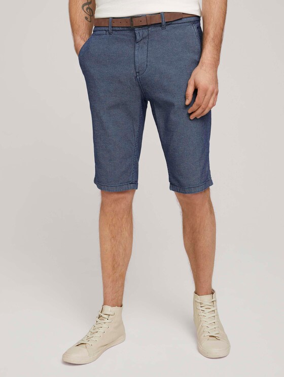 Strukturierte Josh Chino Shorts mit Gürtel - Männer - blue indigo structure Strukturierte Josh Chino Shorts mit Gürtel - Männer - blue indigo structure - 1 - TOM TAILOR
