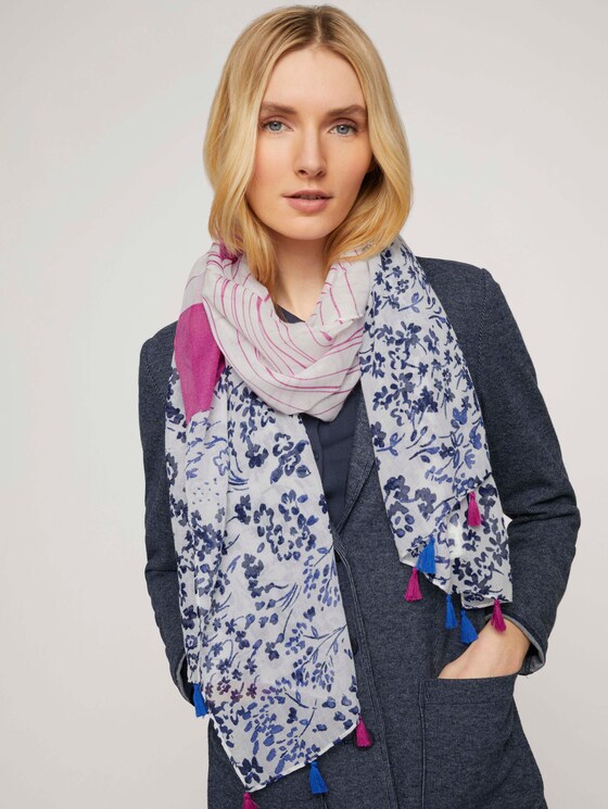 Gemusterter Schal mit Quasten - Frauen - plum blossom lilac Gemusterter Schal mit Quasten - Frauen - plum blossom lilac - 5 - TOM TAILOR