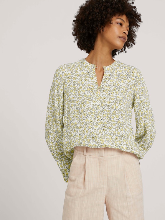 yellow floral print tops blouses