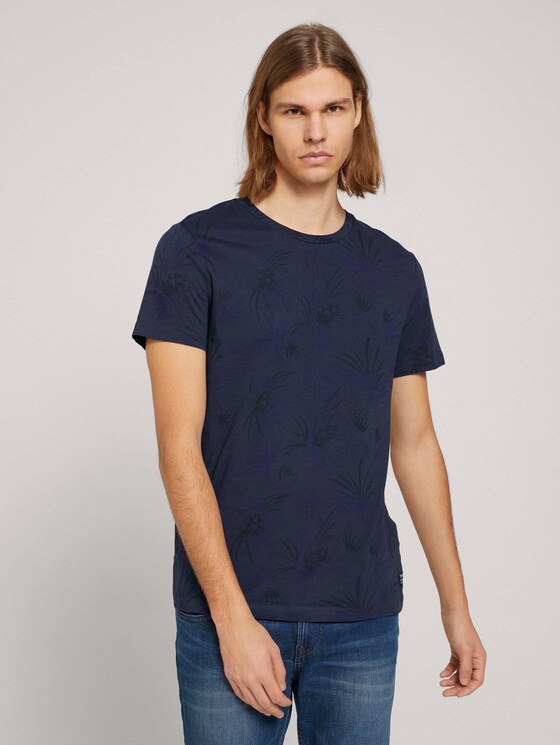 gemustertes T-Shirt mit Bio-Baumwolle - Männer - navy blue thistle print gemustertes T-Shirt mit Bio-Baumwolle - Männer - navy blue thistle print - 1 - TOM TAILOR Denim