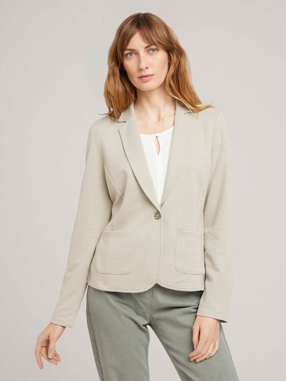 Weicher Blazer mit Streifen - Frauen - grass offwhite thin stripe Weicher Blazer mit Streifen - Frauen - grass offwhite thin stripe - 1 - TOM TAILOR