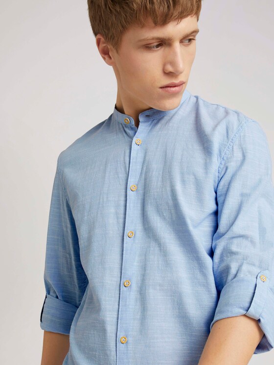 Gestreiftes Hemd mit Stehkragen - Männer - light blue white chambray Gestreiftes Hemd mit Stehkragen - Männer - light blue white chambray - 9 - TOM TAILOR Denim