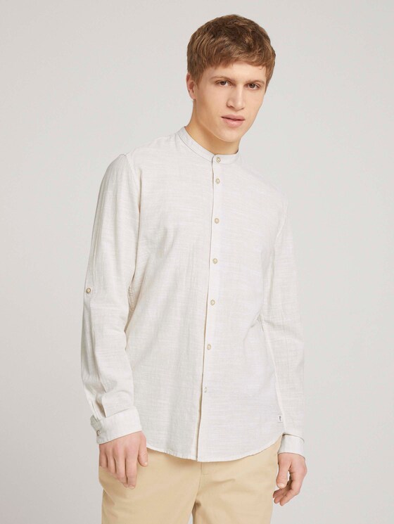 Gestreiftes Hemd mit Stehkragen - Männer - beige chambray Gestreiftes Hemd mit Stehkragen - Männer - beige chambray - 1 - TOM TAILOR Denim