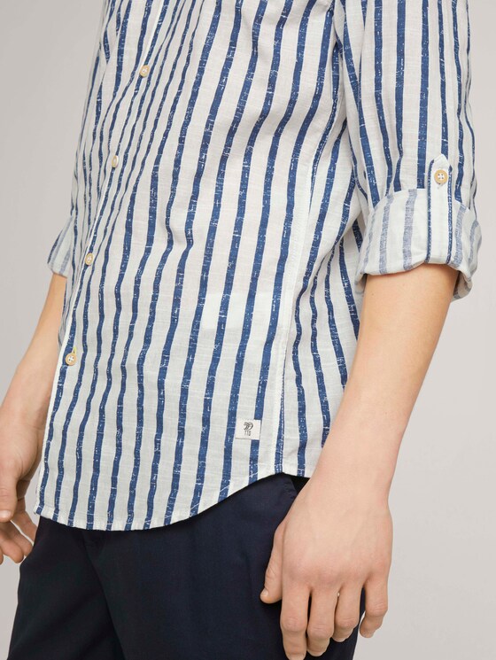 Gestreiftes Hemd mit Stehkragen - Männer - white blue shredded stripe Gestreiftes Hemd mit Stehkragen - Männer - white blue shredded stripe - 9 - TOM TAILOR Denim