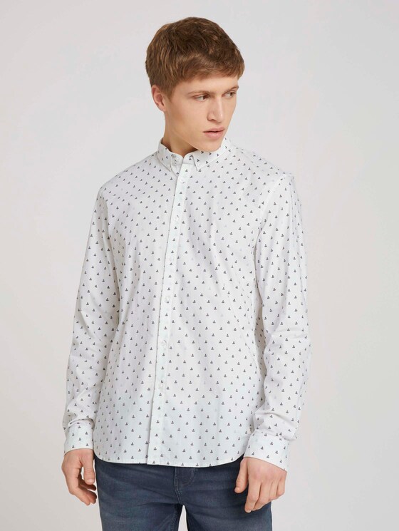 gemustertes Hemd - Männer - white blue mini ship print gemustertes Hemd - Männer - white blue mini ship print - 1 - TOM TAILOR Denim