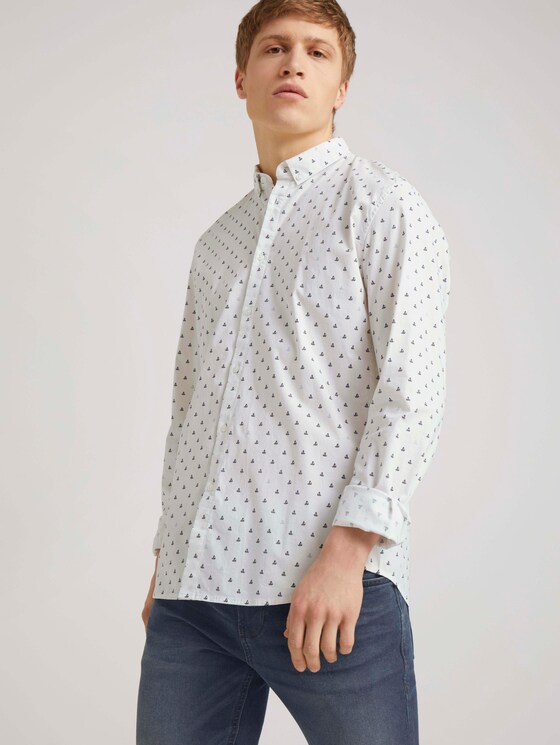 gemustertes Hemd - Männer - white blue mini ship print gemustertes Hemd - Männer - white blue mini ship print - 5 - TOM TAILOR Denim