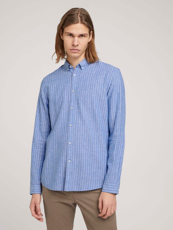 Gestreiftes Hemd mit Leinen - Männer - blue white linen stripe Gestreiftes Hemd mit Leinen - Männer - blue white linen stripe - 1 - TOM TAILOR Denim