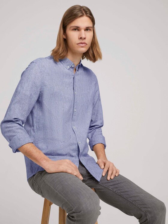 Gestreiftes Hemd mit Leinen - Männer - navy white small stripe Gestreiftes Hemd mit Leinen - Männer - navy white small stripe - 5 - TOM TAILOR Denim