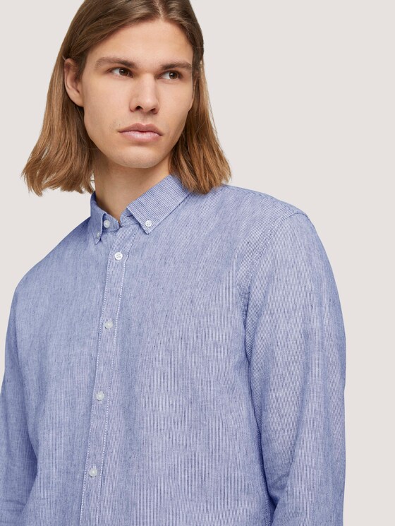 Gestreiftes Hemd mit Leinen - Männer - navy white small stripe Gestreiftes Hemd mit Leinen - Männer - navy white small stripe - 9 - TOM TAILOR Denim
