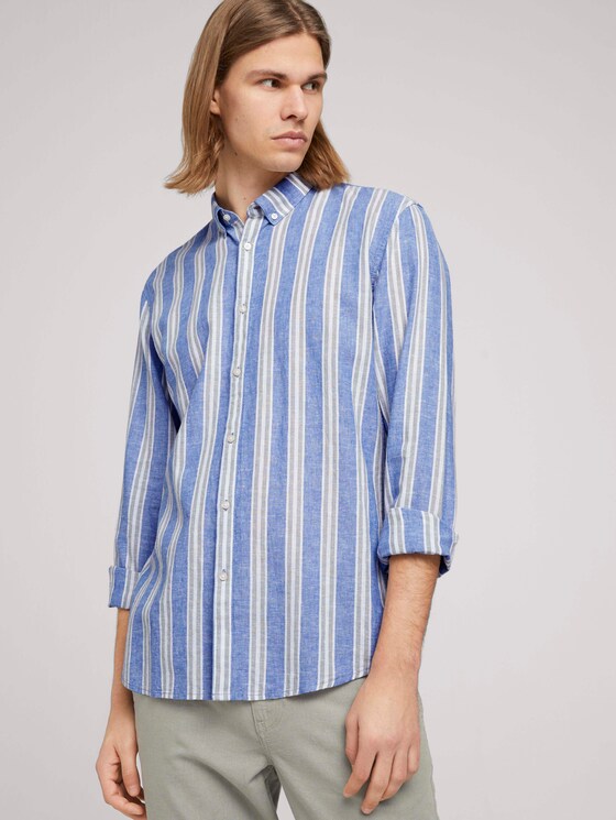 Gestreiftes Hemd mit Leinen - Männer - olive blue big stripe Gestreiftes Hemd mit Leinen - Männer - olive blue big stripe - 5 - TOM TAILOR Denim