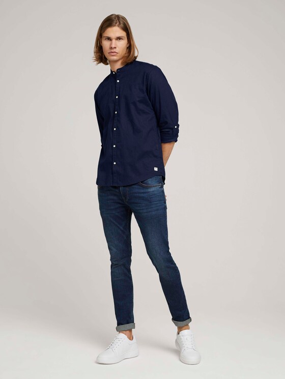 Stehkragenhemd mit Leinen - Männer - Sky Captain Blue Stehkragenhemd mit Leinen - Männer - Sky Captain Blue - 3 - TOM TAILOR Denim