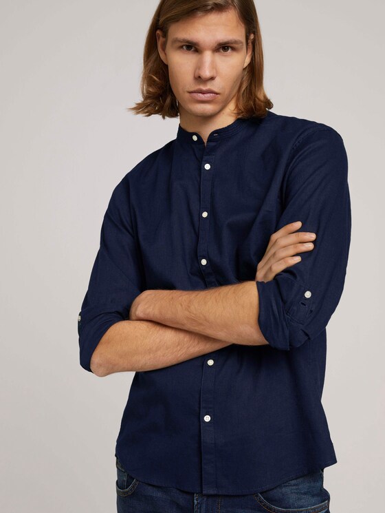 Stehkragenhemd mit Leinen - Männer - Sky Captain Blue Stehkragenhemd mit Leinen - Männer - Sky Captain Blue - 5 - TOM TAILOR Denim