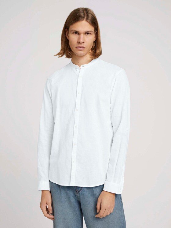 Stehkragenhemd mit Leinen - Männer - White Stehkragenhemd mit Leinen - Männer - White - 1 - TOM TAILOR Denim