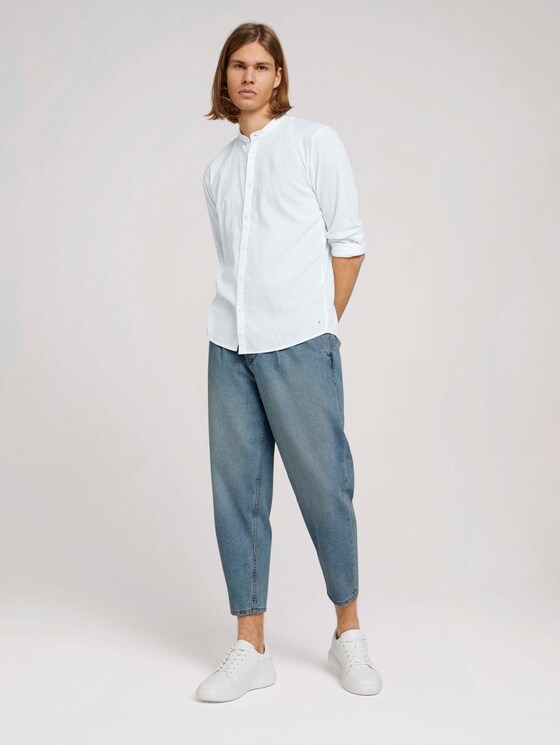 Stehkragenhemd mit Leinen - Männer - White Stehkragenhemd mit Leinen - Männer - White - 3 - TOM TAILOR Denim