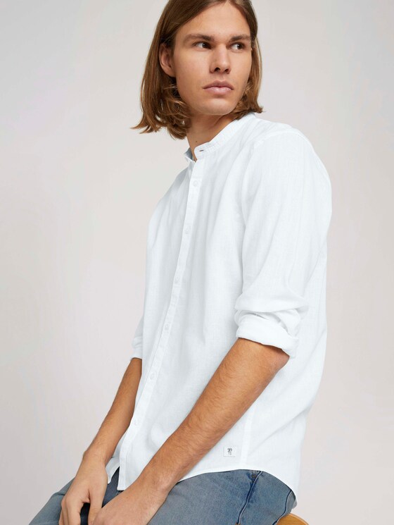 Stehkragenhemd mit Leinen - Männer - White Stehkragenhemd mit Leinen - Männer - White - 5 - TOM TAILOR Denim