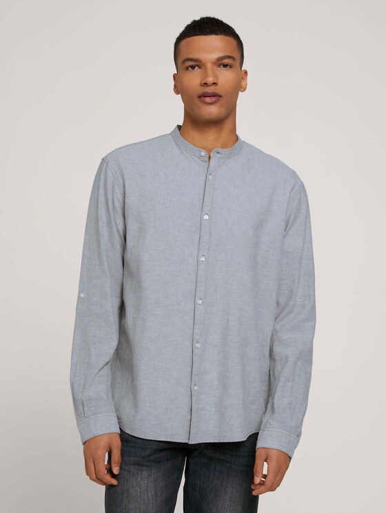 Stehkragenhemd mit Leinen - Männer - olive white chambray Stehkragenhemd mit Leinen - Männer - olive white chambray - 1 - TOM TAILOR Denim