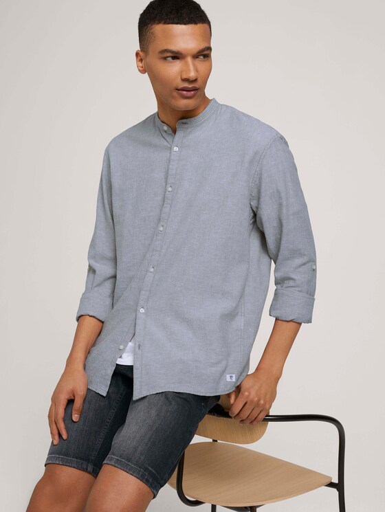 Stehkragenhemd mit Leinen - Männer - olive white chambray Stehkragenhemd mit Leinen - Männer - olive white chambray - 5 - TOM TAILOR Denim