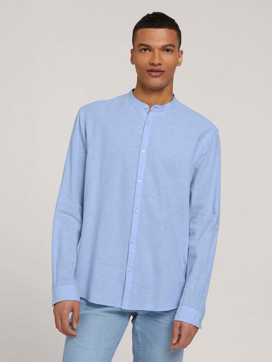 Stehkragenhemd mit Leinen - Männer - light blue white chambray Stehkragenhemd mit Leinen - Männer - light blue white chambray - 1 - TOM TAILOR Denim
