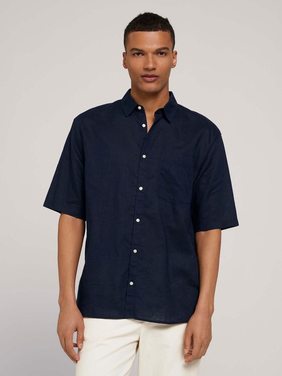 Lockeres Kurzarmhemd mit Leinen - Männer - Sky Captain Blue Lockeres Kurzarmhemd mit Leinen - Männer - Sky Captain Blue - 1 - TOM TAILOR Denim