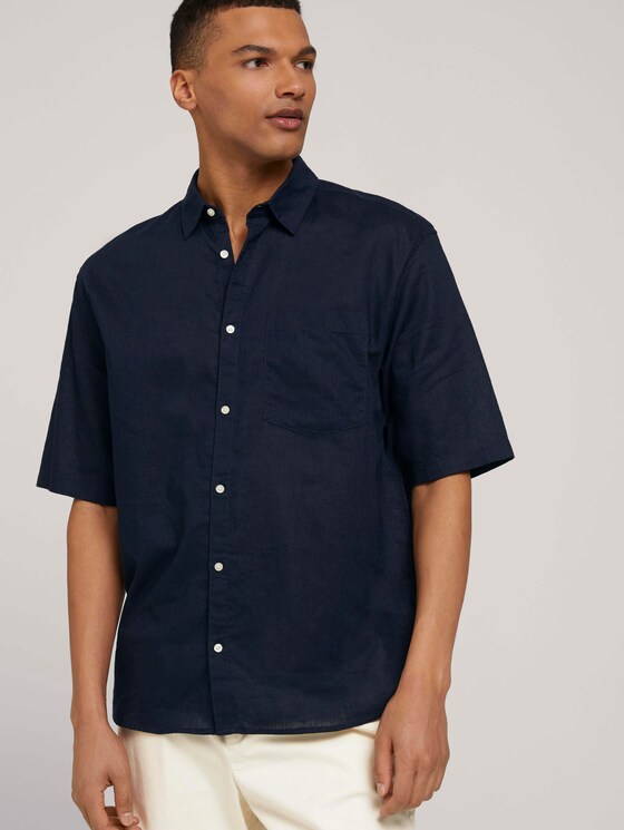 Lockeres Kurzarmhemd mit Leinen - Männer - Sky Captain Blue Lockeres Kurzarmhemd mit Leinen - Männer - Sky Captain Blue - 5 - TOM TAILOR Denim