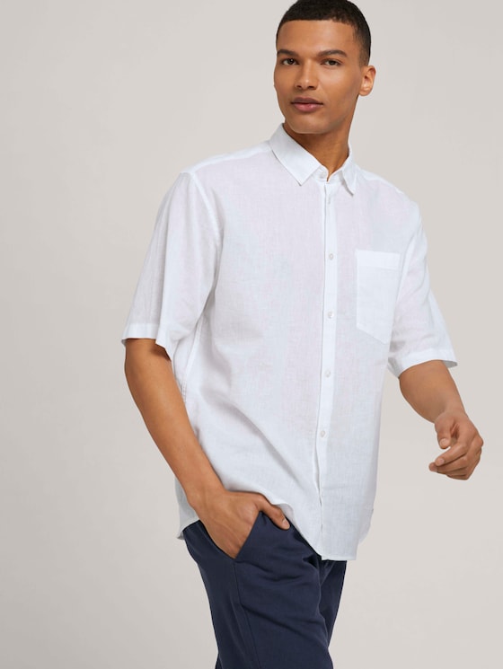 Lockeres Kurzarmhemd mit Leinen - Männer - White Lockeres Kurzarmhemd mit Leinen - Männer - White - 5 - TOM TAILOR Denim