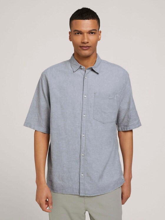 Lockeres Kurzarmhemd mit Leinen - Männer - olive white chambray Lockeres Kurzarmhemd mit Leinen - Männer - olive white chambray - 1 - TOM TAILOR Denim