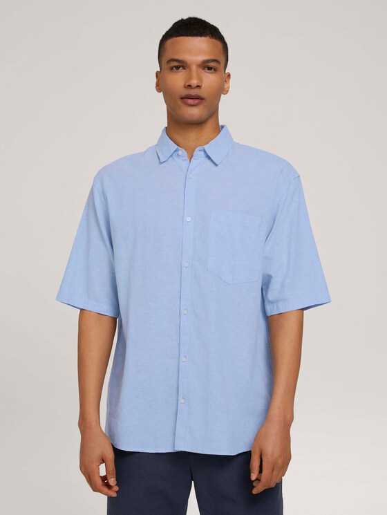 Lockeres Kurzarmhemd mit Leinen - Männer - light blue white chambray Lockeres Kurzarmhemd mit Leinen - Männer - light blue white chambray - 1 - TOM TAILOR Denim