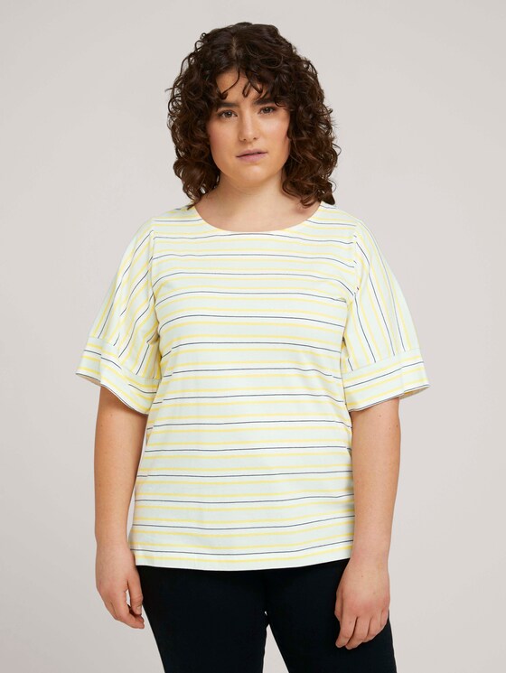 Plus - Gestreiftes T-Shirt mit Bio-Baumwolle - Frauen - soft blue yellow stripe Plus - Gestreiftes T-Shirt mit Bio-Baumwolle - Frauen - soft blue yellow stripe - 1 - My True Me