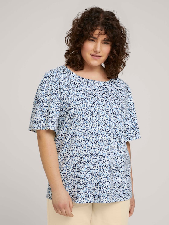 T-Shirt mit Volantärmeln - Frauen - blue aquarelle dots T-Shirt mit Volantärmeln - Frauen - blue aquarelle dots - 1 - My True Me
