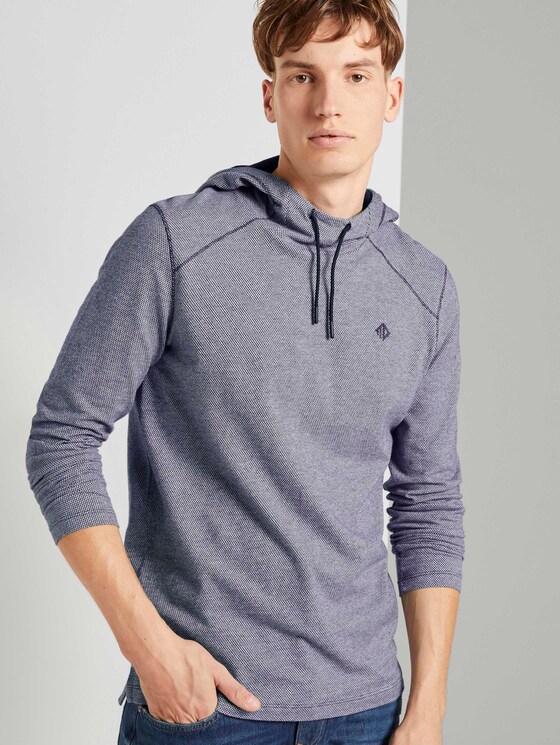 Strukturiertes Langarmshirt mit Kapuze - Männer - Sky Captain Blue Non-Solid Strukturiertes Langarmshirt mit Kapuze - Männer - Sky Captain Blue Non-Solid - 5 - TOM TAILOR Denim