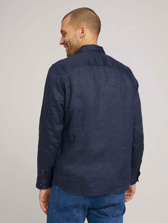 gemustertes Hemd mit Leinen - Männer - Navy Eclipse gemustertes Hemd mit Leinen - Männer - Navy Eclipse - 2 - TOM TAILOR