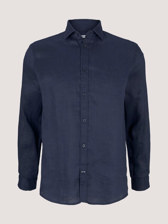 gemustertes Hemd mit Leinen - Männer - Navy Eclipse gemustertes Hemd mit Leinen - Männer - Navy Eclipse - 7 - TOM TAILOR
