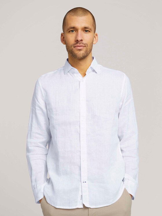 gemustertes Hemd mit Leinen - Männer - White gemustertes Hemd mit Leinen - Männer - White - 1 - TOM TAILOR