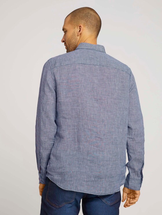 gemustertes Hemd mit Leinen - Männer - navy white houndstooth gemustertes Hemd mit Leinen - Männer - navy white houndstooth - 2 - TOM TAILOR