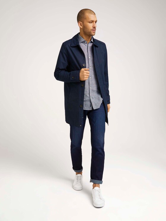 gemustertes Hemd mit Leinen - Männer - navy white houndstooth gemustertes Hemd mit Leinen - Männer - navy white houndstooth - 3 - TOM TAILOR