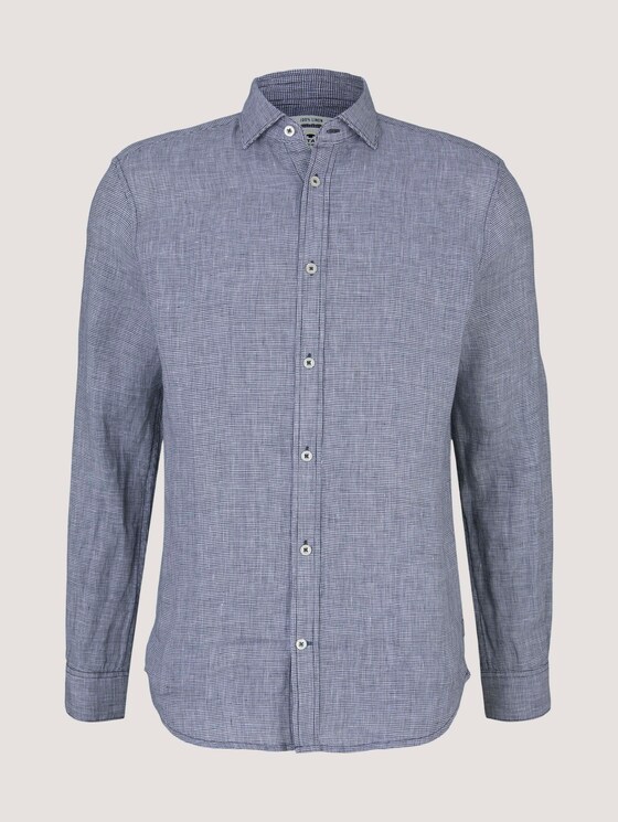 gemustertes Hemd mit Leinen - Männer - navy white houndstooth gemustertes Hemd mit Leinen - Männer - navy white houndstooth - 7 - TOM TAILOR