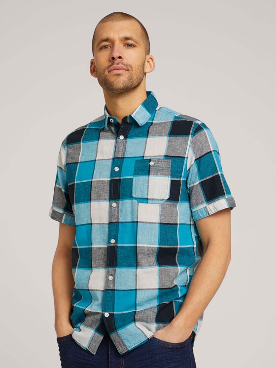 kariertes Kurzarmhemd - Männer - teal blue navy big check kariertes Kurzarmhemd - Männer - teal blue navy big check - 1 - TOM TAILOR