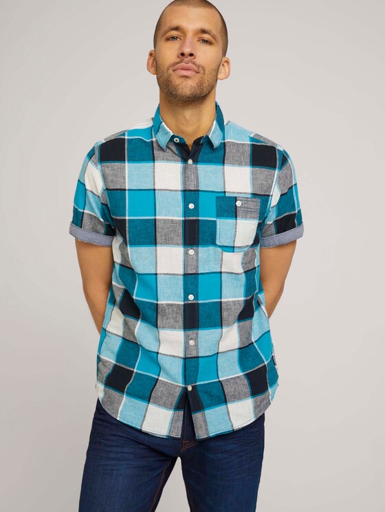 kariertes Kurzarmhemd - Männer - teal blue navy big check kariertes Kurzarmhemd - Männer - teal blue navy big check - 5 - TOM TAILOR