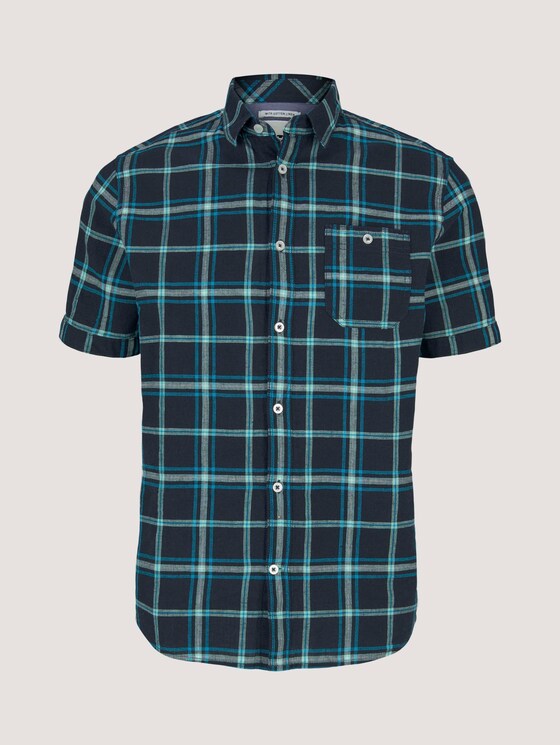 kariertes Kurzarmhemd - Männer - navy base teal green check kariertes Kurzarmhemd - Männer - navy base teal green check - 7 - TOM TAILOR