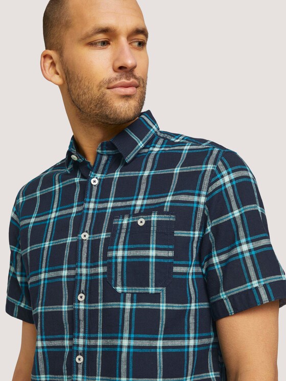 kariertes Kurzarmhemd - Männer - navy base teal green check kariertes Kurzarmhemd - Männer - navy base teal green check - 9 - TOM TAILOR