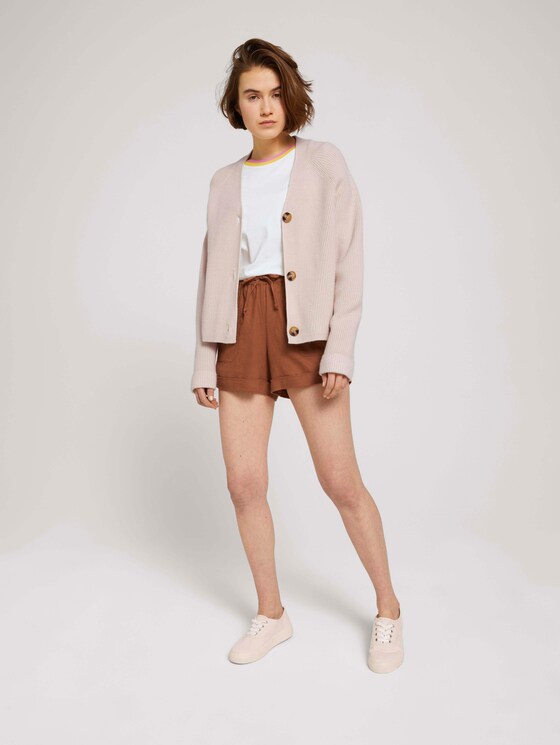 Relaxed-fit shorts with linen - Women - amber brown - 3 - TOM TAILOR Denim
