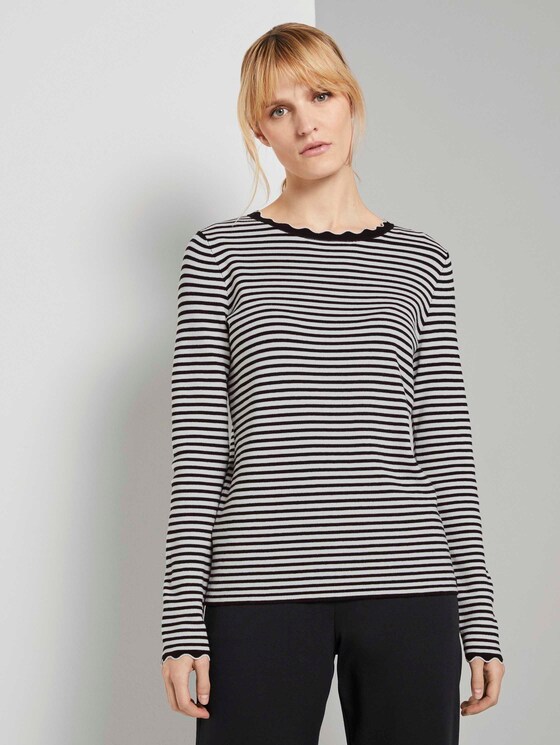 Strickpullover mit Muschelkragen - Frauen - black white stripe Strickpullover mit Muschelkragen - Frauen - black white stripe - 1 - TOM TAILOR