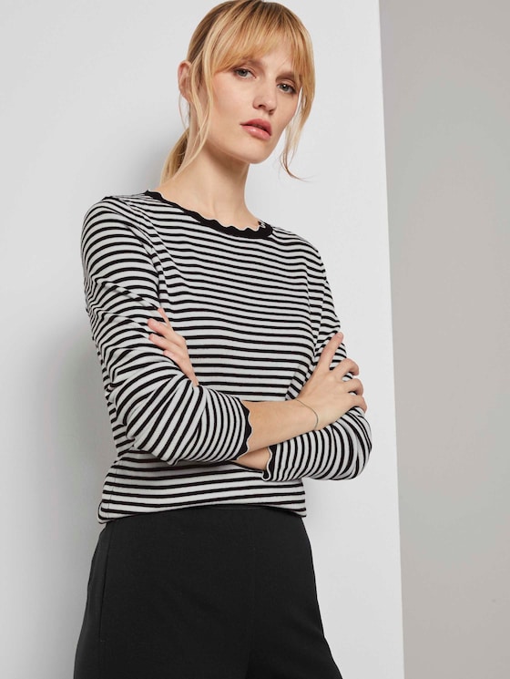 Strickpullover mit Muschelkragen - Frauen - black white stripe Strickpullover mit Muschelkragen - Frauen - black white stripe - 5 - TOM TAILOR