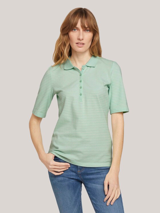 Basic Poloshirt - Frauen - mint offwhite stripe Basic Poloshirt - Frauen - mint offwhite stripe - 1 - TOM TAILOR