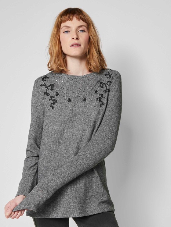 Gevlekt Sweatshirt met borduurwerk - Vrouwen - alloy grey melange Gevlekt Sweatshirt met borduurwerk - Vrouwen - alloy grey melange - 1 - TOM TAILOR