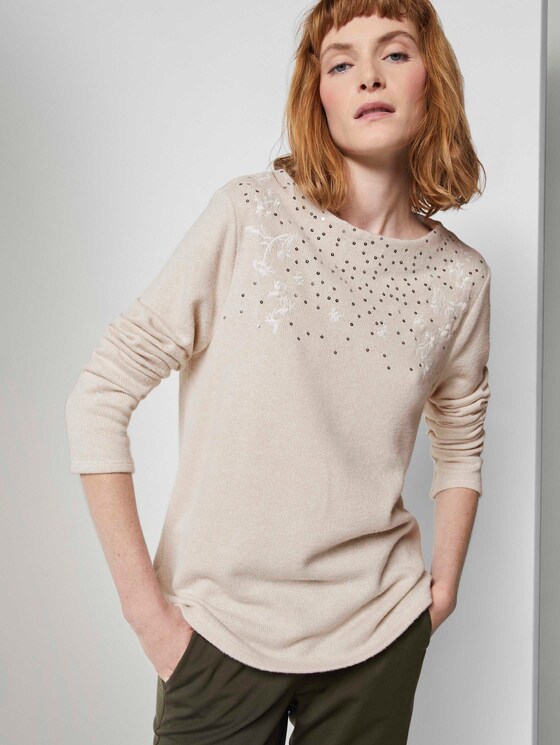 Meliertes Sweatshirt mit Stickereien - Frauen - desert sand melange Meliertes Sweatshirt mit Stickereien - Frauen - desert sand melange - 5 - TOM TAILOR