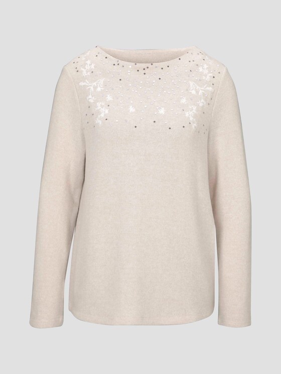 Meliertes Sweatshirt mit Stickereien - Frauen - desert sand melange Meliertes Sweatshirt mit Stickereien - Frauen - desert sand melange - 7 - TOM TAILOR