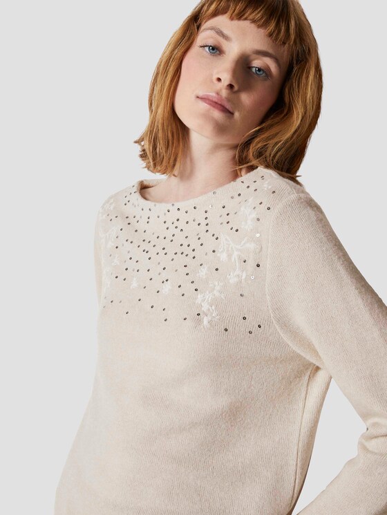 Meliertes Sweatshirt mit Stickereien - Frauen - desert sand melange Meliertes Sweatshirt mit Stickereien - Frauen - desert sand melange - 9 - TOM TAILOR